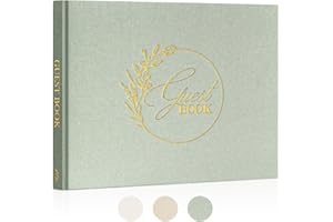 Lanpn Libro de Visitas de Boda en Blanco, Libro Firmas Boda de Lino, Libros de Firmas para Bodas, Aniversario, Bautizos, Cumpleaños, Libro de Recuerdos, álbum de Invitados de Boda (108 Páginas, Verde)