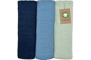 mimaDu Bio GOTS Chusteczki muślinowe dla niemowląt, 60 x 30 cm, dla chłopców i dziewczynek, ręczniki muślinowe z ultramiękkiej bawełny ekologicznej, zestaw 3 szt. (ocean)