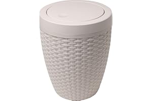 Addis 515799 Faux Rattan Round Bathroom Bin with Swing lid, Calico Linen, L 22.5 cm, W 22.5 cm, H 29 cm