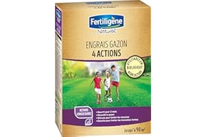 FERTILIGENE F4SN - Engrais Gazon 4 Actions UAB 2,45 kg - Action longue durée, nourrit pour 3 mois - Reverdit et stimule pour limiter les mousses - Densifie pour limiter mauvaises herbes - Pour 98m²