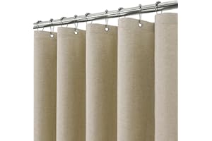 VANZAVANZU Tenda da Doccia per Stanza Bagnata con Ganci in Metallo Tessuto in Lino, Resistente, Impermeabile - 182 x 214 cm (Tortora)