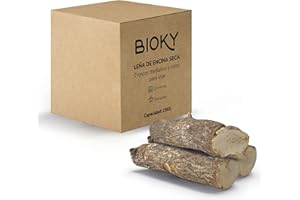 BIOKY Leña de Encina 25kg - para Chimenea, Estufas, Barbacoas, Hornos - Troncos de Madera para Chimeneas - Leña para Interior y Exterior - Madera Seca, Fuegos de Larga Duración | 100% Encina (25 kg)