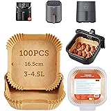 COSORI Baking Paper for Hot Air Fryer, 3-4.5L, Pack of 100, 16.5 cm, Unbleached and Non-Stick Square Disposable Paper for Air