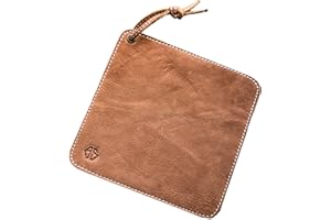 ANGUS STOKE Manique en cuir de buffle - Cuir véritable de qualité supérieure - Fait à la main et résistant à la chaleur - En cuir - Avec boucle pour cuisiner et cuire - Marron
