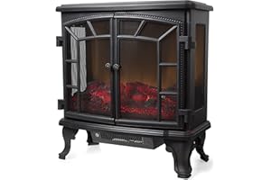 Warmlite WL46020 Rochester Portable Electric Double Door Fireplace Heater with Realistic LED Flame Effect, Remote Control, 2000W, Black