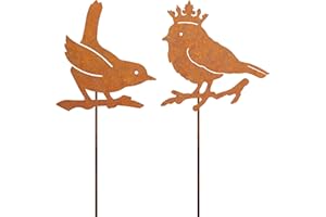 JYUECIAN Oiseaux Rouillé Décoration de Jardin, Patine Rouille Naturelle, Pique de Jardin Décoration Fleur Rétro, Mésange, Roitelet