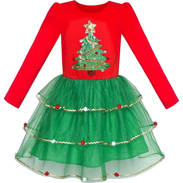 JiAmy Meisjesjurk, ruches, lange mouwen, feestjurk, tule jurk, verjaardagsjurk, ronde hals, geribbeld, Kerstmis, bruiloft, feestelijk meisjes, kinderjurk voor 2-7 jaar, Rood hart., 7 Jaar