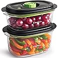 FoodSaver FFC025X Set di 2 Contenitori Salva Freschezza Sottovuoto con Funzione marinatura, 1 da 700 ml e 1 da 1.2 Litri, BPA