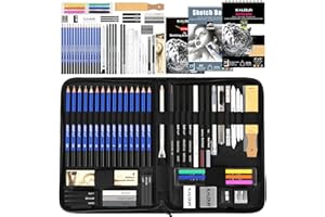 KALOUR PDAS 58 Pack Drawing Set Sketch Kit, Sketching Supplies with 3-Color Sketchbook, A5 SketchBook, Tutorial, Graphite & Charcoal Pencils, Pro Art Drawing Kit for Artists Adults