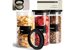 KIVY Vorratsgläser mit transparenten Glasdeckel [3x 1200ml] Luftdichte & Stapelbare Vorratsgläser mit Deckel Luftdicht - Vorratsdosen Glas mit Deckel - Vorratsglas mit Deckel - Aufbewahrungsgläser