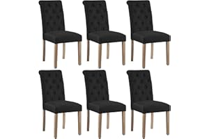 Yaheetech 6 Chaises de Salle à Manger avec Chêne Tissu Chaise de Salon Mobilier pour Bureau Cuisine Bar Réunion Hôtel 45,5 x 62 x 98,5cm Noir