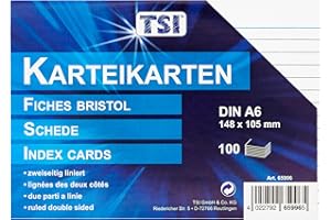 ‎TSI TSI Karteikarten weiß, 100er Packung, liniert, Größe: DIN A6 (148 x 105 mm), Art. Nr. 65996