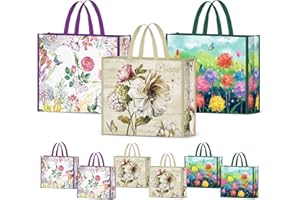 Nymphfable 6 Pack Torby Na Zakupy Wielokrotnego UżYtku Piwonia Kolorowe Kwiaty Motyle Torby Na Zakupy Zmywalna SkłAdana Torba Na Ramię