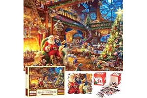 POPOYU Christmas Advent Calendar 2025 Jigsaw Puzzles Kids,27x19inch Xmas Advent Calendar Puzzles 1008 Pieces 24 Days Divided into 24 Boxes,Christmas Puzzles Countdown calendar for Adults Kids Gifts