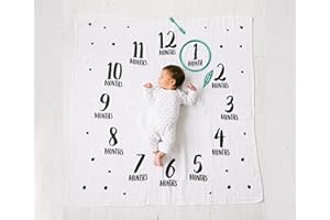 Pearhead Monthly Milestone Photo Blanket And Newborn Photo Props Keepsake Set, Baby Milestone Picture Background, Black And Teal