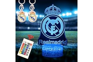 ADARPA Madrid Lámpara 3D Regalos + 2 Llaveros del Madrid con Pelota | Lámpara Fútbol del Madrid con 16 Iluminaciones diferentes con Mando Incluido | Regalo para niños y adultos aficionados al fútbol