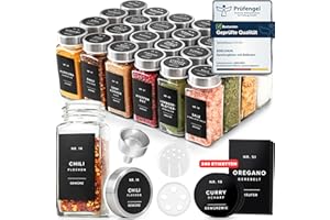 EDELHAUS Gewürzgläser Eckig Set mit Edelstahl Deckel (24 x 120ml) Gewürzstreuer mit Streueinsatz und 240 Etiketten Schwarz - Hochwertige Gewürzbehälter, Gewürzdosen, Gewürze organizer [10,7cm x 4,5cm]