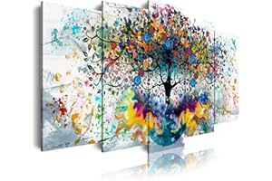 DekoArte 562 - Images modernes sur toile Impression d'art numérique | Toile décorative pour votre salon ou votre chambre | Couleurs d'arbres sur fond blanc | 5 pièces 150 x 80 cm