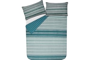 Sleepdown Duvet Cover Set - Teal - Textured Stripe - Reversible Quilt Cover Easy Care Bed Linen Soft Cosy Bedding Sets with Pillowcases - King (230cm x 220cm)