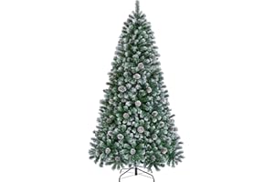 Yaheetech 183cm Árbol de Navidad Nevado Artificial 920 Puntas con 64 Frutas de pinos Soporte Metálico Plegable para Decoración Casa Oficina Fiestas Festivas