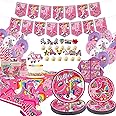 Roller Skating Party Supplies - Roller Skate Birthday Party Decorations Include Happy Birthday Banner, Cake Topper, Plates, Cups, Napkins, Tablecloth, Balloon for Kids Girls, Serves 20