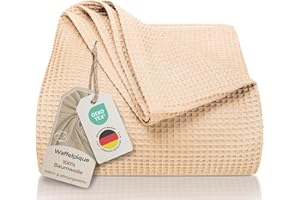 LAYNENBURG Copriletto 240 x 260 cm XXL - Waffle Pique 100% cotone - Coperta estiva leggera - Coperta di cotone come coperta da letto, coperta da divano, Coperta ariosa da divano (beige)