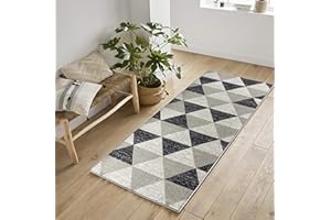 Serdim Rugs Anti Slip Geometrical Design Kitchen & Hall Runners All Purpose Rugs-Mats, Grey-Triangle, 67x220cm(2'2" x7'3)