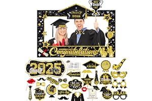LMSHOWOWO 30 PCS 2025 Graduation Photo Booth Props and Photo Booth Frame, Giant Grad Decorations Selfie Frame, Funny Prom Party Props, for Class of 2025 Graduation Party Decorations