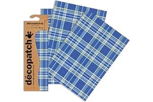 DECOPATCH Décopatch C602O - Une pochette de 3 feuilles de papier imprimé 30x40 cm, Vichy, bleu,vert