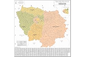 GéoReflet Carte de France Murale - Carte Administrative - Région Île-de-France - Modèle Vintage - Poster Plastifié 120x120CM
