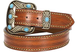 INOGIH Cinturón ajustable estilo vaquero vintage occidental para mujeres y hombres, cinturón con hebilla grabada estilo vaquero para jeans, pantalones y vestidos