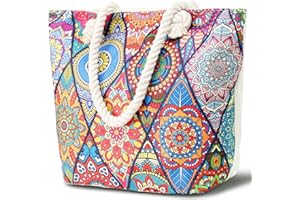 Mikytoper Beach Bags for Women, Large Summer Beach Tote Bag, Shoulder Bag, Canvas Bag with Zipper for Beach Travel Pool Shopping