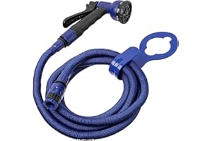 Tatay Kit Manguera Extensible Superflex de 7.5 m, Ligera, Pistola de Riego de 8 Posiciones, Conector Universal, Racor Grifo Hembra 3/4"-1/2" y Colgador de grifo, Azul