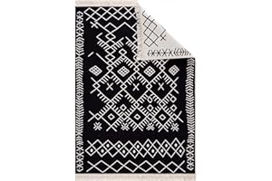Jimri Alfombra de Pasillo - alfombras para salón, Dormitorio, Cocina, habitación Infantil, baño - Alfombra Boho Kelim - Blanco y Negro, 80 x 150 cm