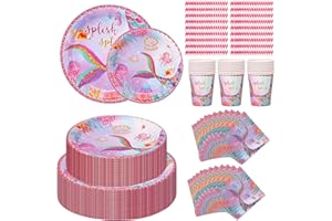 CEILIWEN - Set di stoviglie per feste a forma di sirena, per 24 ospiti, 144 pezzi, include piatti di carta, bicchieri, tovaglioli, cannuccia, decorazioni per feste di compleanno a sirena (sirena)