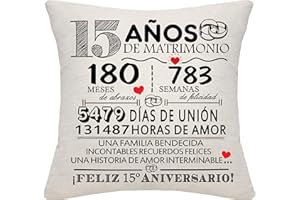 BOMMEX Regalo 15 años de Matrimonio 15º Aniversario de Boda Funda de cojín Recuerdo Decoración Regalo para Parejas Padres Mujeres Hombres Mamá Papá Marido Esposa Abuela Abuelo Tío Amigos (15º Aniversario)