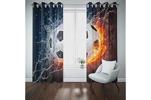 MUZHILI Football Blackout Curtain for Bedroom Living Room, Blue and Green Eyelet Thermal Curtains, Boys Kids childrens Nursery window shade (W117cm (46") x D137cm (54"))