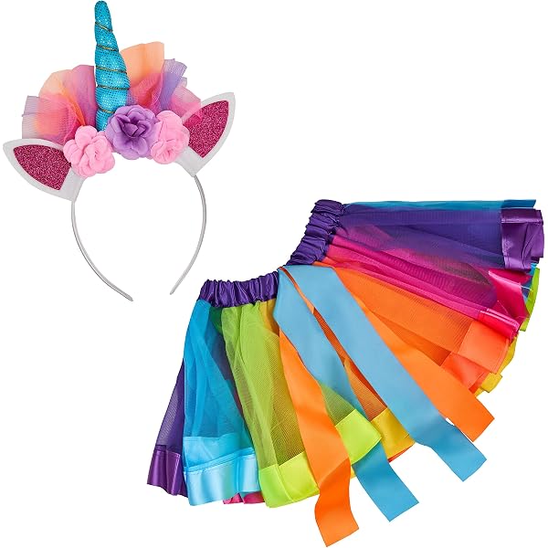 Costume Licorne Femme - Jupe Tutu, Chaussettes, Mitaines Et Headband Arc-en-Ciel, Taille Unique