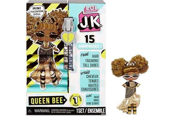LOL Surprise Mini Poupées Mannequin JK - 15 Surprises, Vêtements et Accessoires - À Collectionner - Queen Bee, Taille unique
