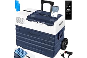 KESSER® Glacière électrique avec compresseur - 52 litres - avec Commande par Application - Port USB 12/24 V 230 V - Barre télescopique - Roues pour réfrigérateur jusqu'à -20 °C