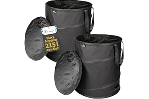 TTL COMMERCE TTL Garden Black SUPERIOR 2 X 215L Pop Up Sacco da giardino – Doppio fondo 260 gsm extra stabile 600D Oxford Set da 2 pezzi 215 litri sacco per rifiuti da giardino pieghevole taglio verde