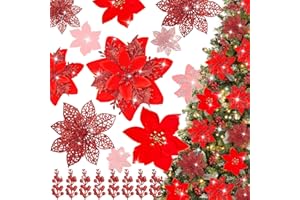 XIMISHOP 36PCS Red Christmas Tree Decorations, Artificial Poinsettia Christmas Flowers Redness Berry Stems for Xmas Tree Wreath Decorations Wedding Party Decor（Red）