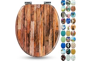 Sanfino® Premium Abattant WC en bois avec frein de chute, qualité supérieure, nombreux motifs colorés, confortable, installation facile, notice de montage incluse – „Industrial Wood"