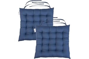 Loft 25 Chair Cushion Seat Pad | Non Slip Secure Ties | Dining Padded Seating | Soft Comfy Tufted Premium Design (Blue, Set of 2)