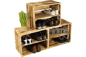 KISTENKOLLI ALTES LAND Set di 3 cassette da frutta, dall’Altes Land, massicce, 49 x 42 x 31 cm Geflammt mit Einlage Breite Seite