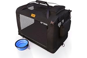 PetProved Hundebox Hundetransportbox Transportbox Hund Hundebox Faltbar für Zuhause Faltbare Hundebox Hundetransportbox Auto Rückbank Transportbox Große Hunde Katze Pet Carrier, L bis 16kg 72x52x52 cm
