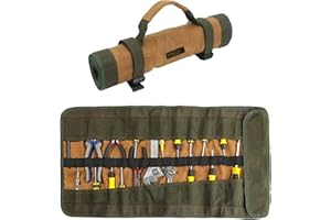 KAALTISY Werkzeugrolle, strapazierfähige 16oz gewachstes Segeltuch Werkzeugtasche mit Schnallen & Griff | Khaki Werkzeugrolle | 65cmx36cm