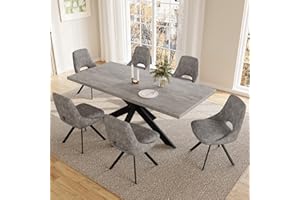‎JIEXI JIEXI Essgruppen Für 4-6 Personen, Esstisch Ausziehbar Mit Stühlen, Moderner Grauer MDF-Holztisch, Geeignet Für Wohnzimmer, Küche (130-170cm Tisch + 6 X-förmig Grau Stühle)