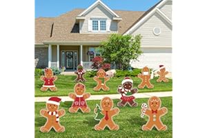 AnyDesign 10Pcs Large Christmas Yard Sign Stakes Gingerbread Man Lawn Sign Colorful Patio Yard Decor for Holiday Party Home Pathway Walkway Decor Supplies, 10 Designs, Multicolor