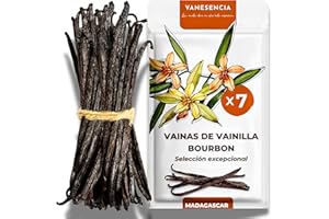 7 Vainas de Vainilla Bourbon | Vainilla en Rama de Madagascar | Gourmet curada y afinada durante 9 meses para un aroma intenso | Bolsa zip hermética | VANESENCIA (13-17 cm)